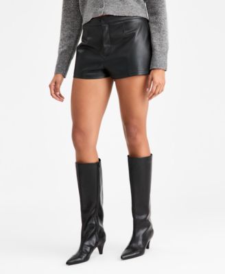 Women's Faux-Leather Fitted Zip-Front Shorts, Macy's Exclusive