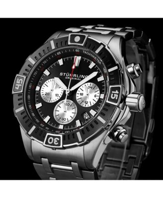 1022 Men s Chronograph Watch Quartz Movement Black Dial Silver Subdials Black Bezel Stainless Steel Case and Bracelet 50M Water Resistant