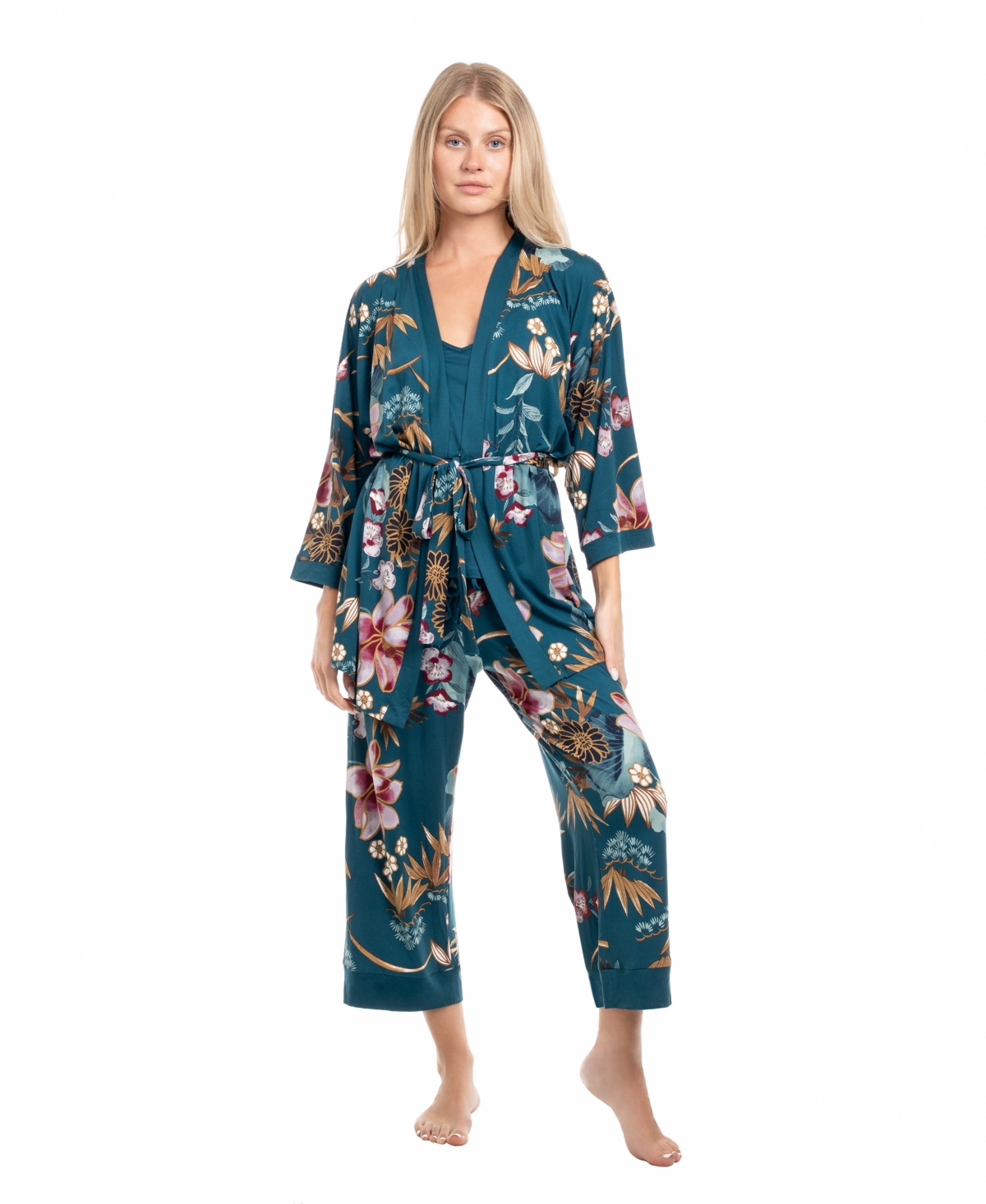 Linea Donatella Women's Knit Mihoko 3pcs Travel And Sleep Pajama Set In Multi