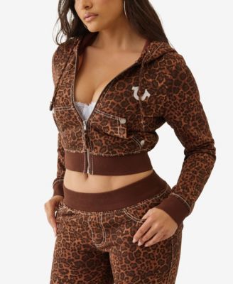 Women's Big T Crystal Leopard Shrunken Hoodie