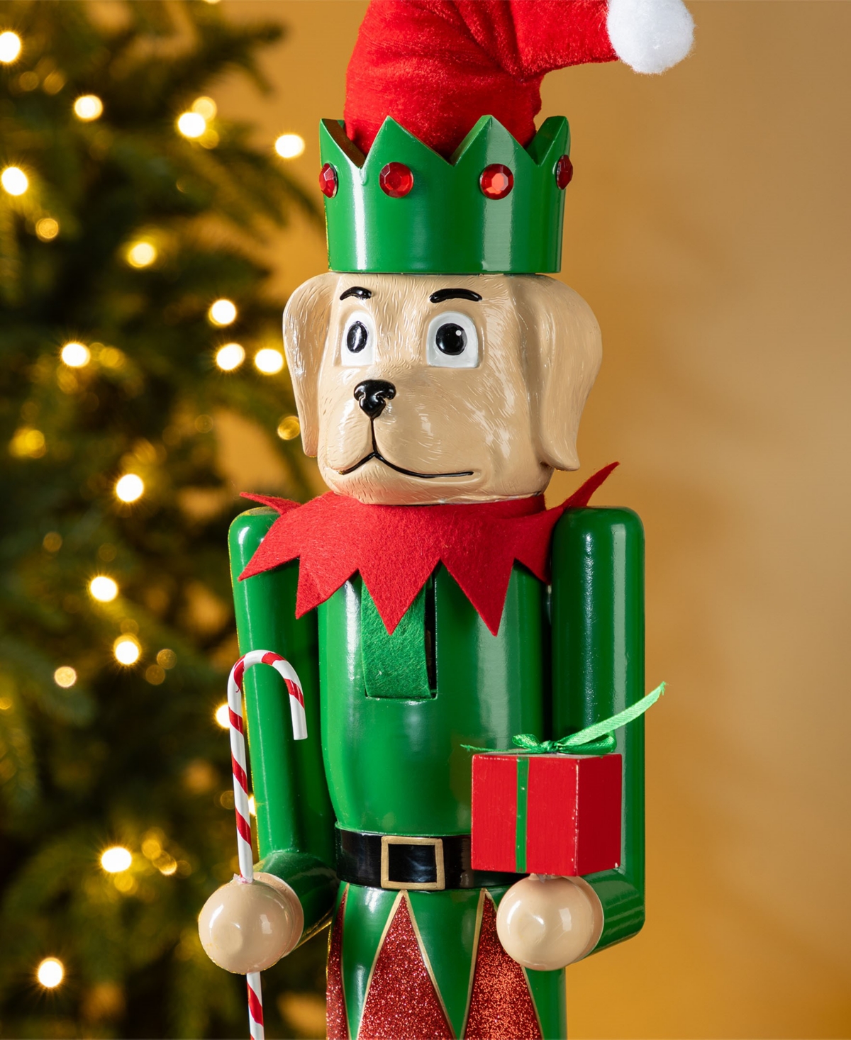 Glitzhome 23.5" Wooden Christmas Elf Dog Nutcracker In Multi