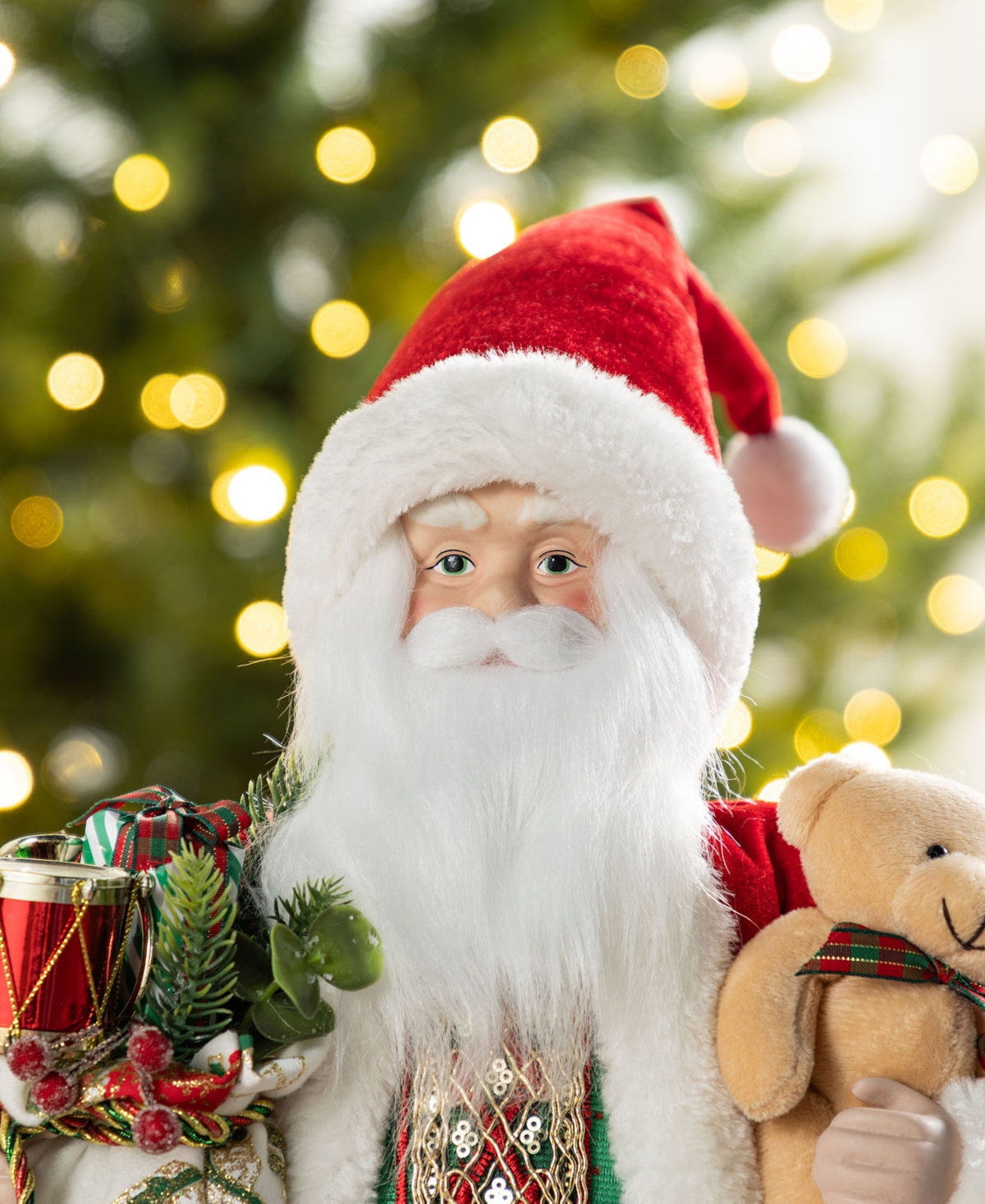 Glitzhome 18" Faux Fur Christmas Traditional Santa Figurine With Porcelain Face In Multi
