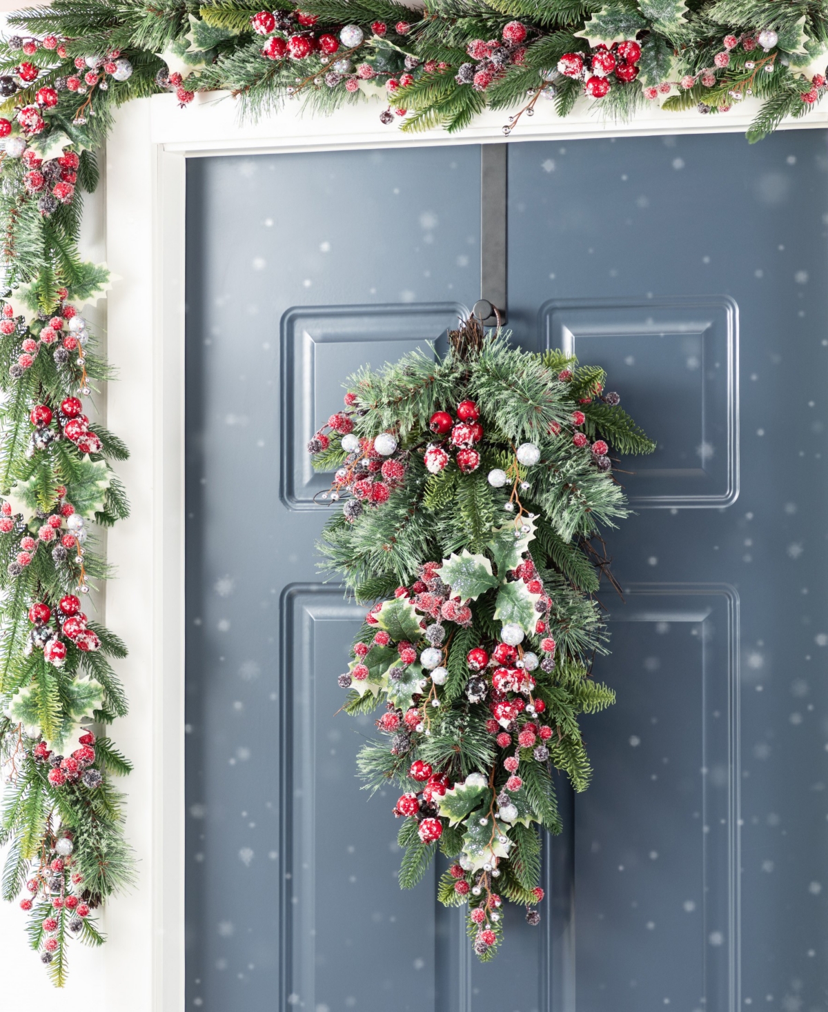 Glitzhome 28" Christmas Pomegranate Berry And Holy Leaf Teardrop In Multi
