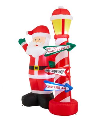 7" Lighted Inflatable Santa with Lamp Post Sign D&eacute;cor