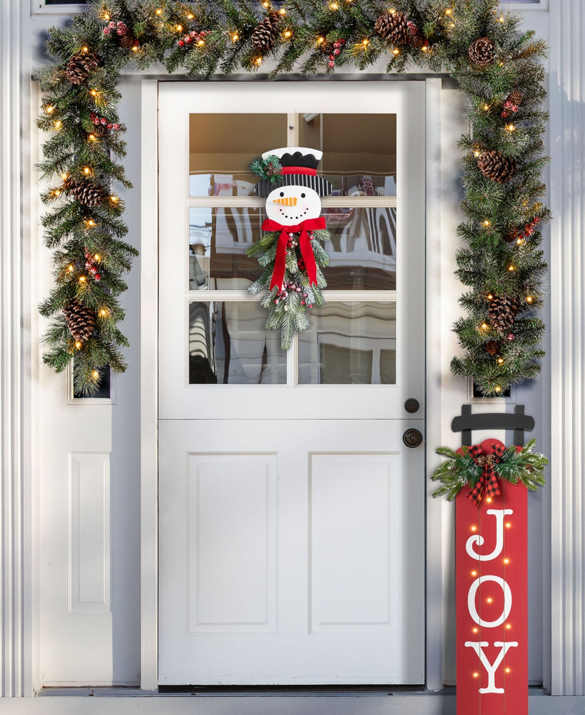 Glitzhome 25" Greenery Snowman Door Hanger In Multi