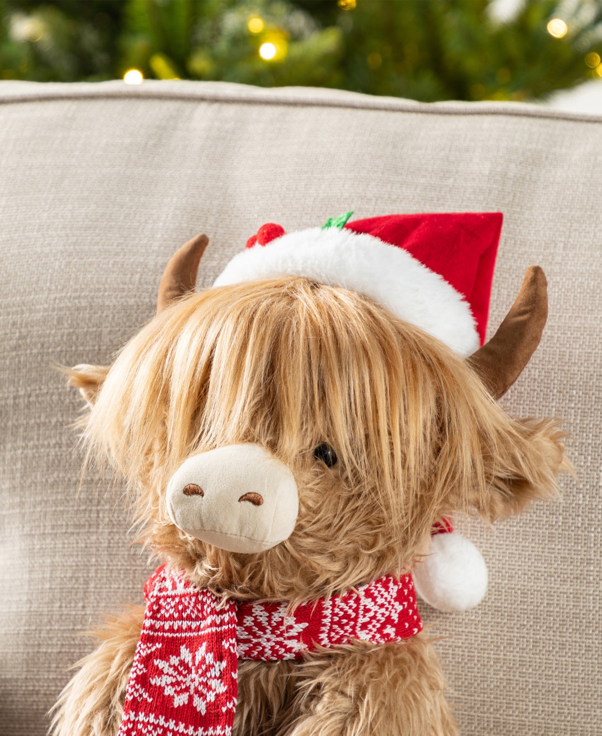 Glitzhome 15.25" Christmas Fabric Highland Cow In Multi