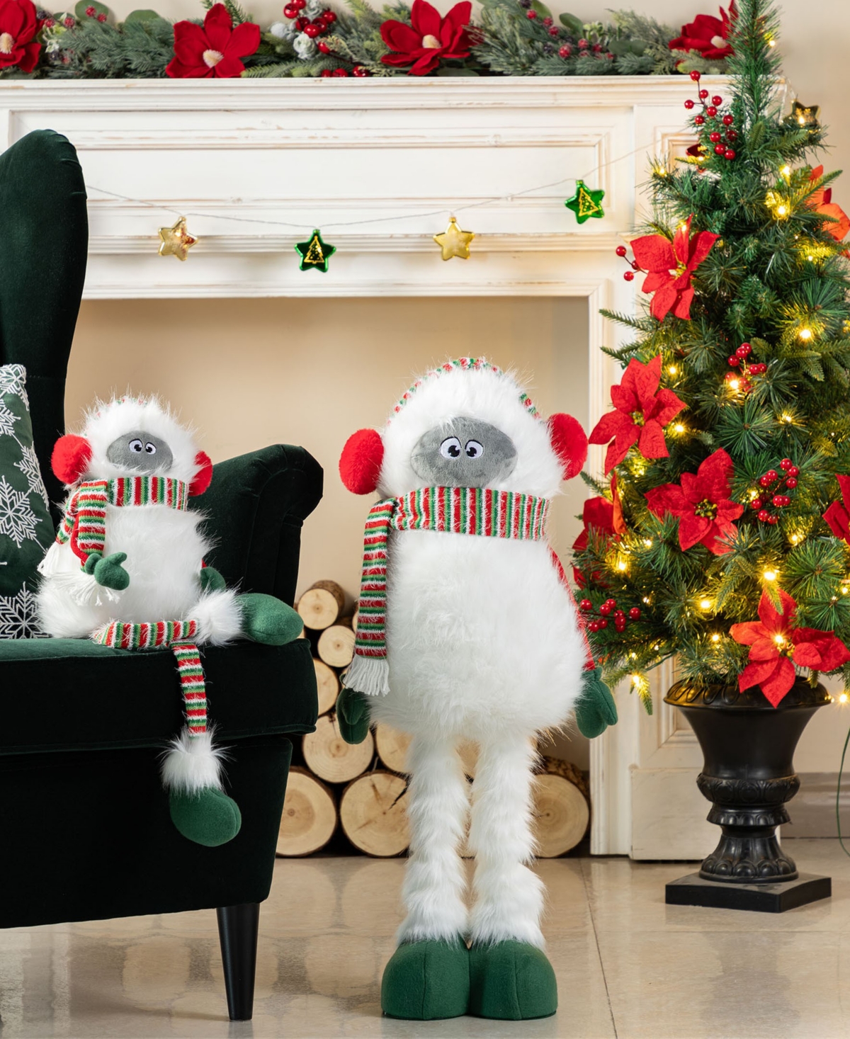 Glitzhome 29.25" Christmas Fabric Yeti With Telescoping Legs In Multi