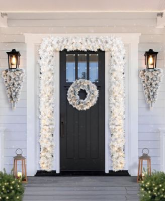 Pre-Lit Snow Flocked White Pine Christmas Garlands, Set of 2