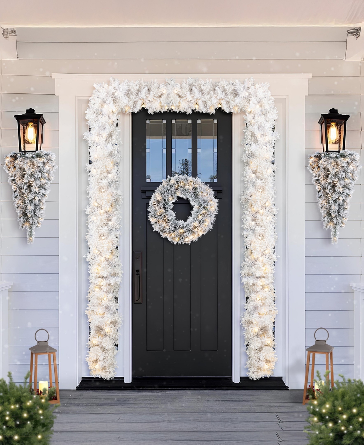 Glitzhome Pre-Lit Snow Flocked Pine Christmas Garlands