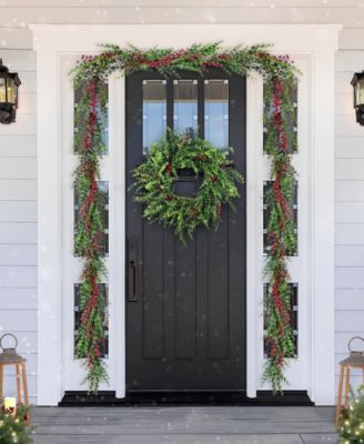 Christmas Greenery Dripping Eucalyptus Garlands with Berries, Set of 2