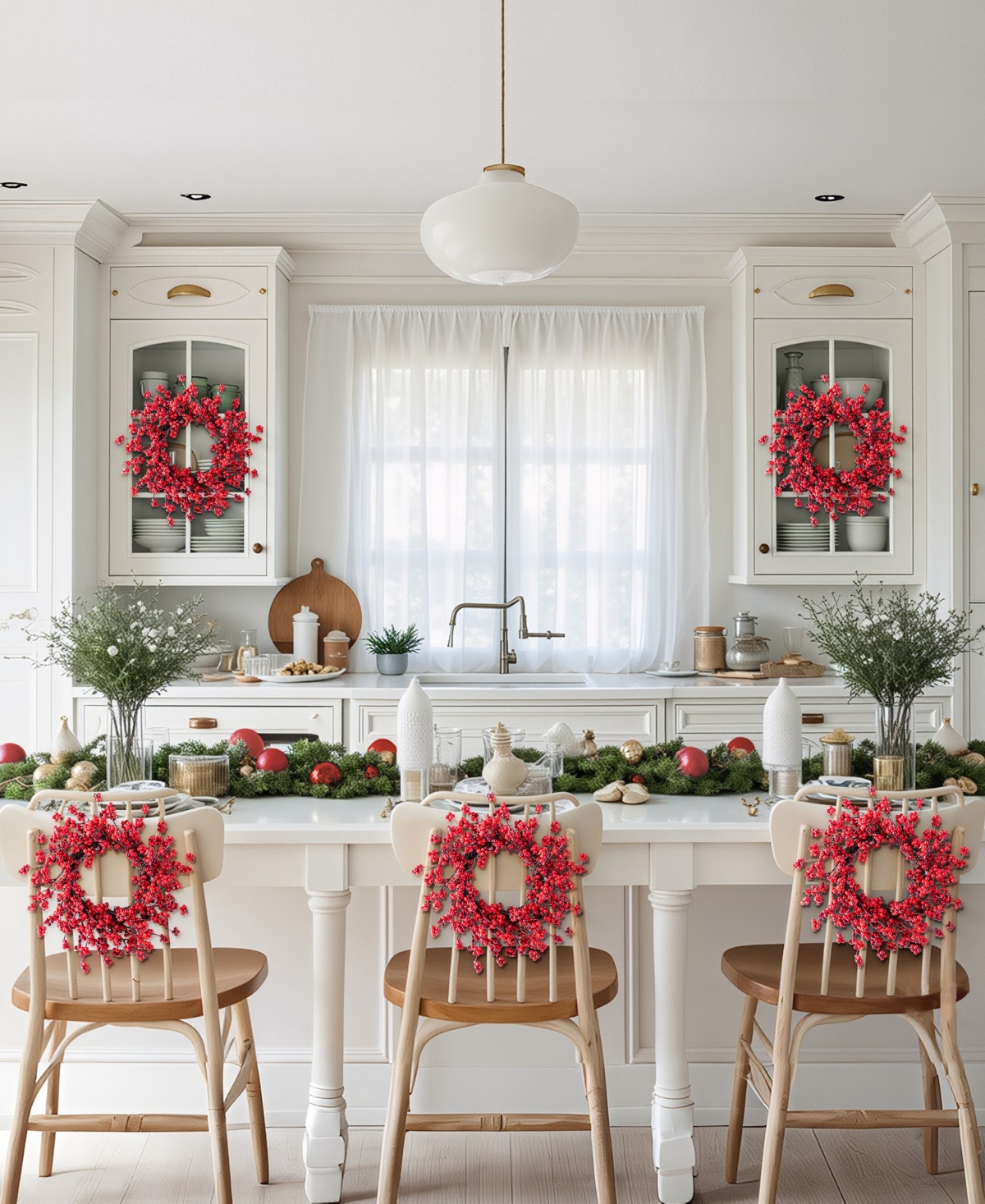 Glitzhome Christmas Mini Red Berries Wreaths, Set Of 4 In Multi