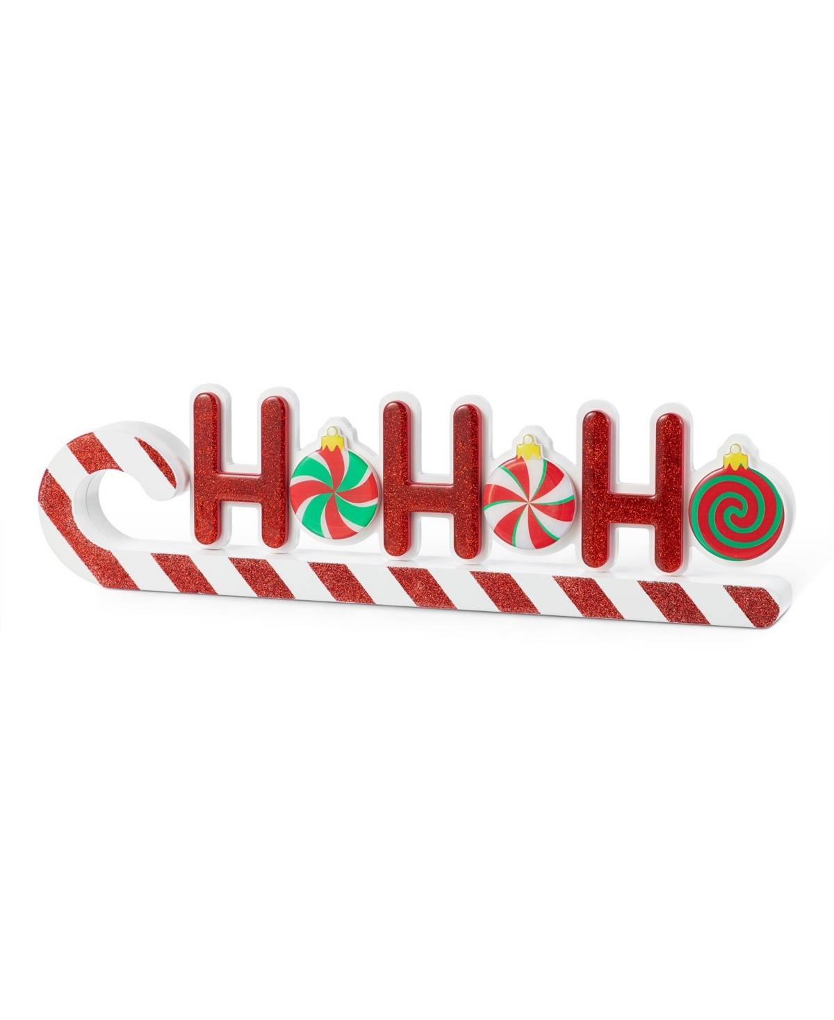 Glitzhome 19" Christmas Wooden Epoxy Hohoho Candy Cane Table Decor In Multi