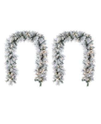 Pre-Lit Snow Flocked Greenery Pine Christmas Garlands, Set of 4