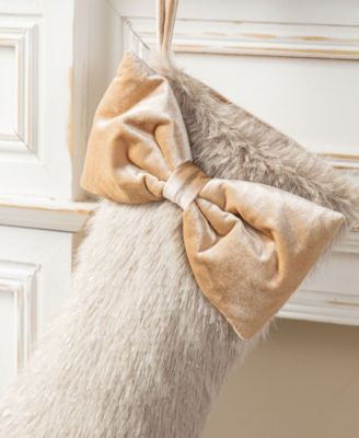Faux Fox Fur Christmas Stockings with Bow, Set of 2