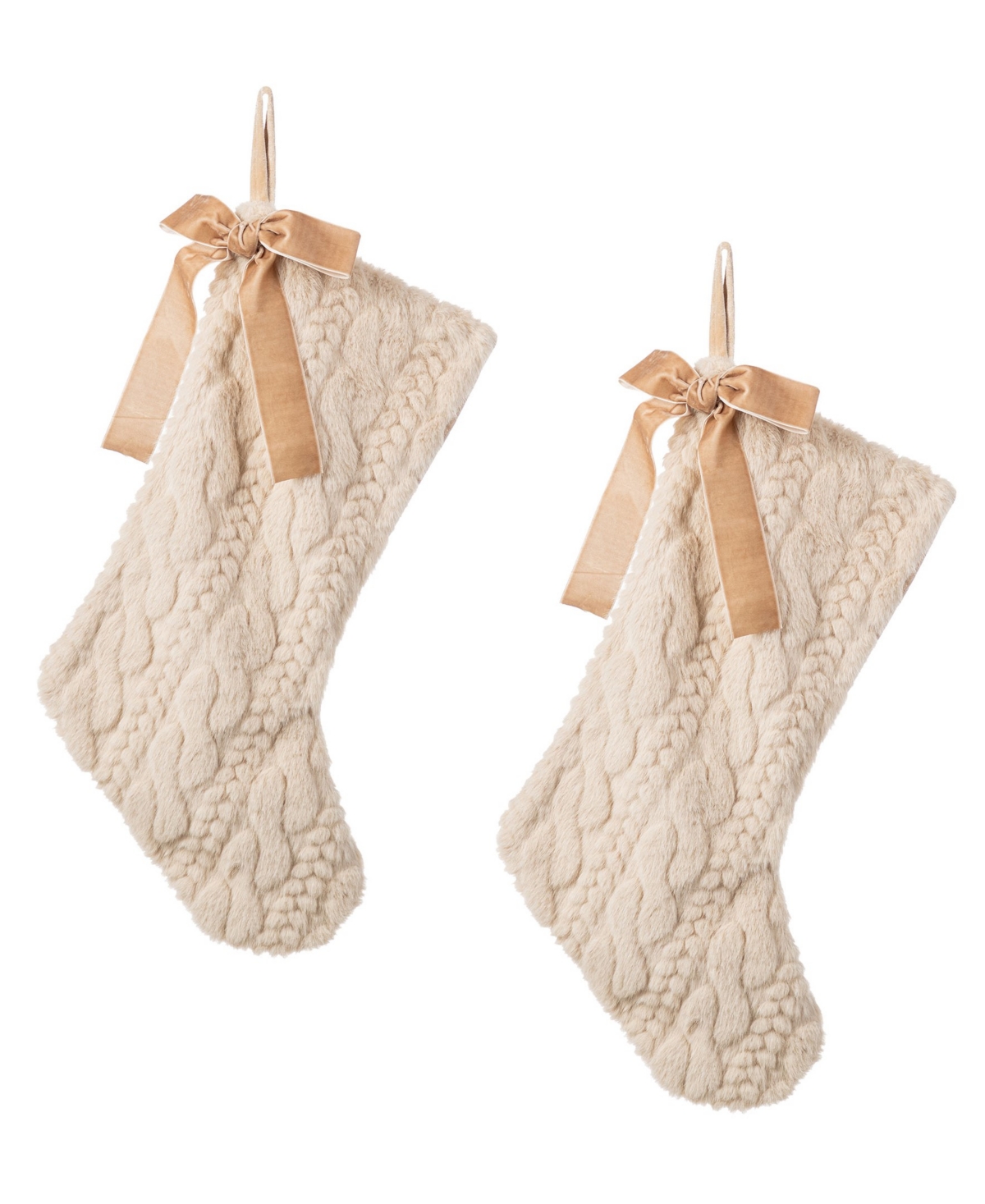 Glitzhome Twisted Faux Marten Fur Christmas Stockings With Bow, Set Of 2 In Multi