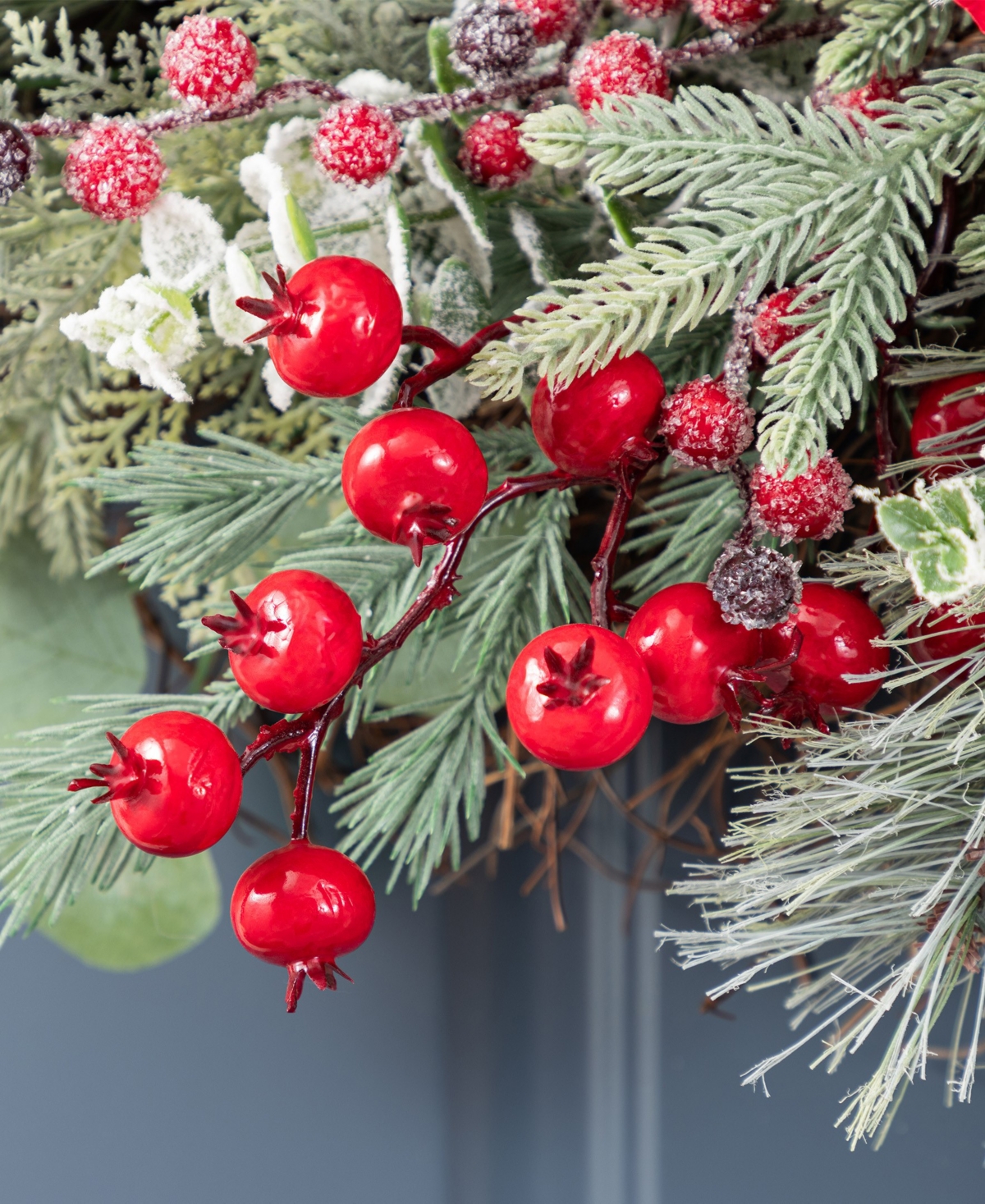 Glitzhome Christmas Mangnolia Berry Wreath And Matched Garlands, Set Of 3 In Multi