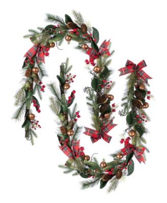 Christmas Bell Pinecone and Berry Bow Garlands, Set of 2