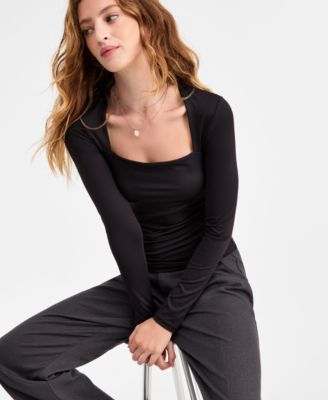 Women's Square-Neck Ruched Knit Top, Macy's Exclusive