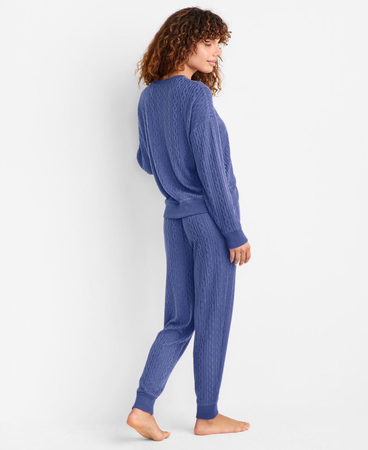 State Of Day Women's Cable Jogger Pajama Set, Xs-3x, Macy's Exclusive In Blue