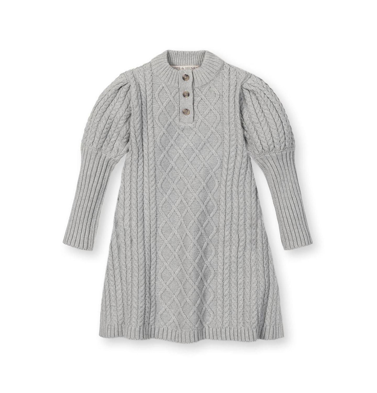 Платье Hope & Henry Organic Long Sleeve Mock Neck Button Placket Sweater Dress для девочек-малышей, цвет: Серый меланжевый — фото 1
