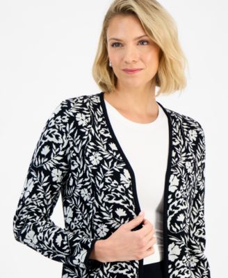 Petite Painted Foliage V-Neck Cardigan Sweater