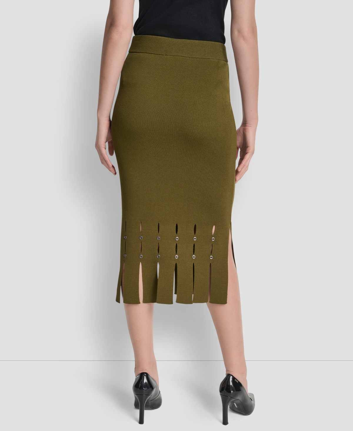 Dkny Women's Grommet Detail Sweater Pencil Midi Skirt