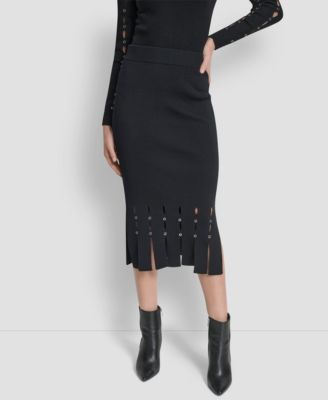 Women's Grommet Detail Sweater Pencil Midi Skirt