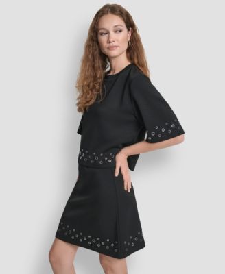 Women's Grommet Short Sleeve Ponte Knit Top