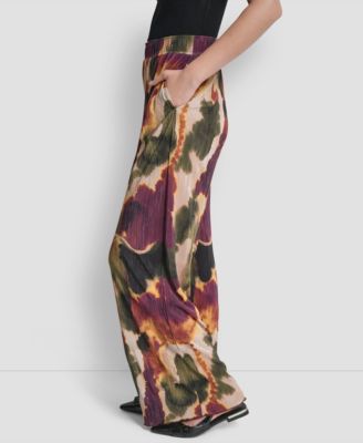 Women's Printed Plisse Wide Leg Pants