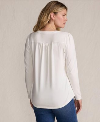 Women's Long Sleeve Lightweight Jersey Notch Neck Tunic Top