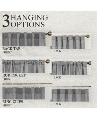 Faux Linen Texture Light Filtering Back Tab Curtains, Semi Sheer Farmhouse Window Curtains (2 Panels), 52"x84"