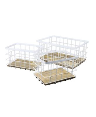 Evvie Vintage Farmhouse Handmade Wire Metal Nesting Storage Baskets with Wood Base, (Set of 3)