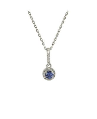 Suzy Levian Sterling Silver Sapphire Created White Sapphire Solitaire Halo Drop Pendant Necklace - Blue sapphire 209$
