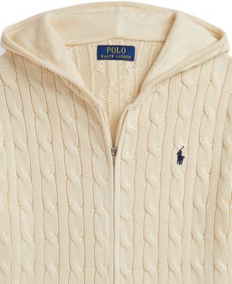 Big Boys Cable Cotton Hooded Full-Zip Sweater