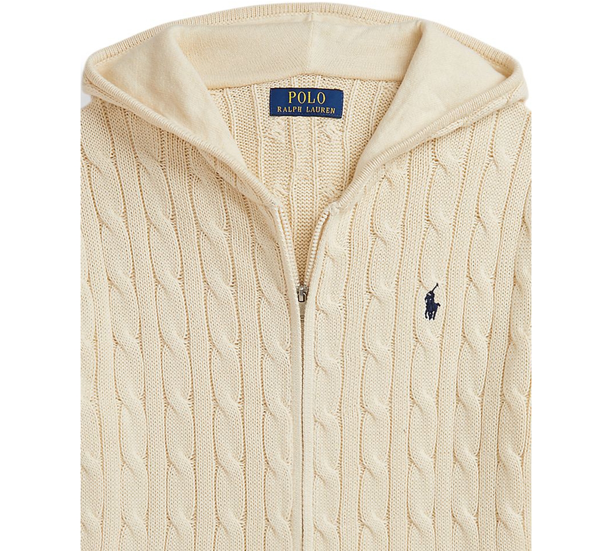 Polo Ralph Lauren Cable Cotton Hooded Full-zip Sweater In Neutral