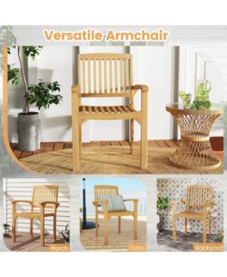 Outdoor Patio Chair Teak Wood Armchair with Slatted Seat & Curved Seat