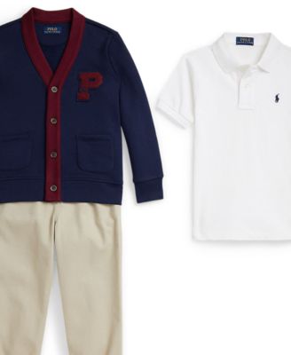 Toddler and Little Boys 3-Piece Polo Shirt, Cardigan and Chino Pants Set