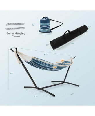 Portable Indoor Outdoor 2-Person Double Hammock Set w/ Stand and Carrying Cases