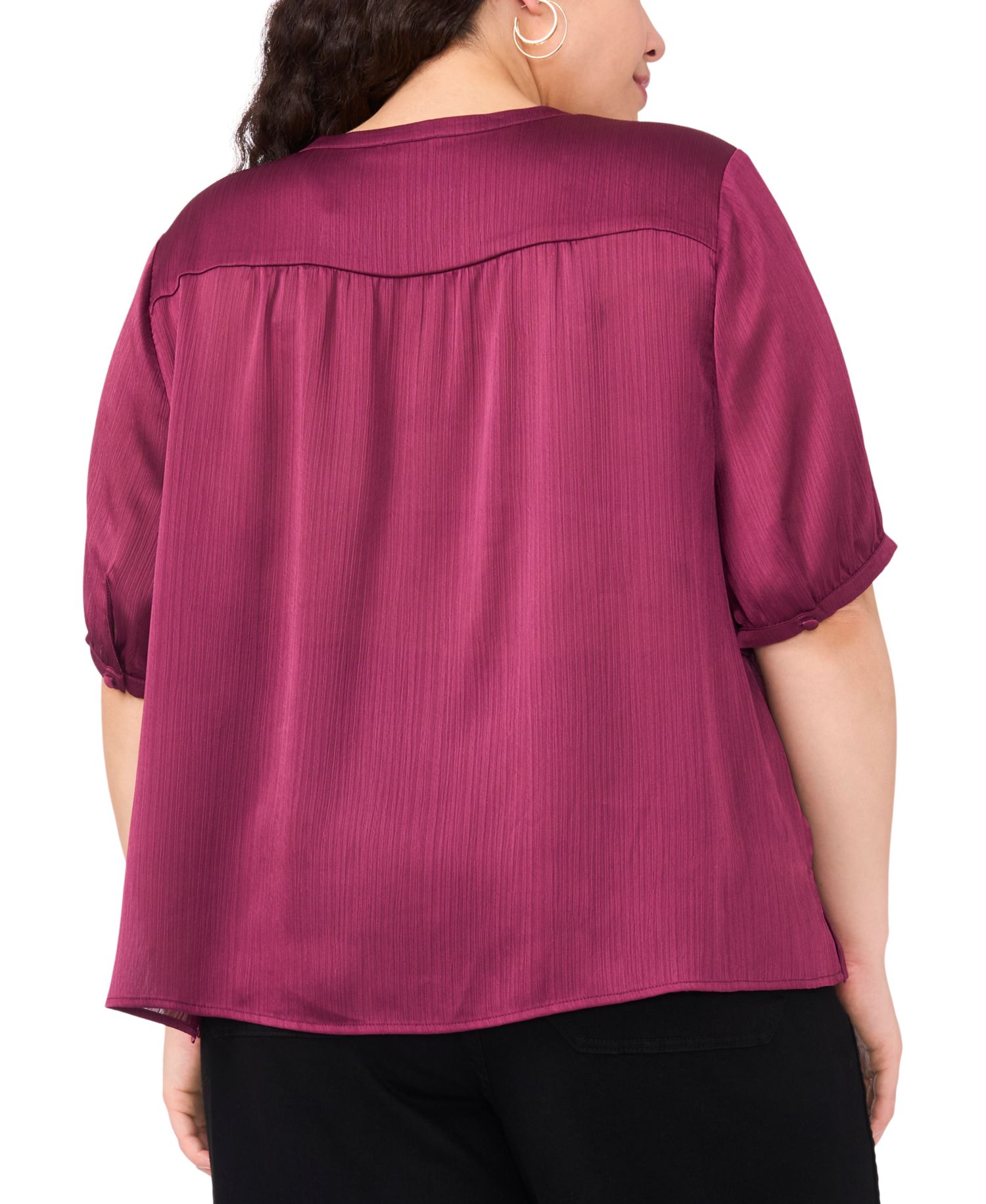 Plus Size Short Sleeve Tie Neck Top