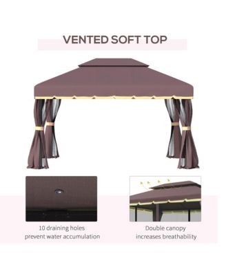 10' x 13' Gazebo, Aluminum, Mesh, 2 Tier Polyester Roof,