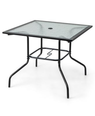 35'' Patio Dining Table Square Outdoor Dining Table with Tempered Glass Tabletop