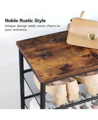 Shoe Rack for Entryway, 4-Tier Shoe Organizer with Adjustable Mesh Shelves, 12-16 Pairs of Shoes, Spacious Floor Mount, Metal, Industrial, Shoe Shelf for Closet, Rustic Brown BF42XJ01