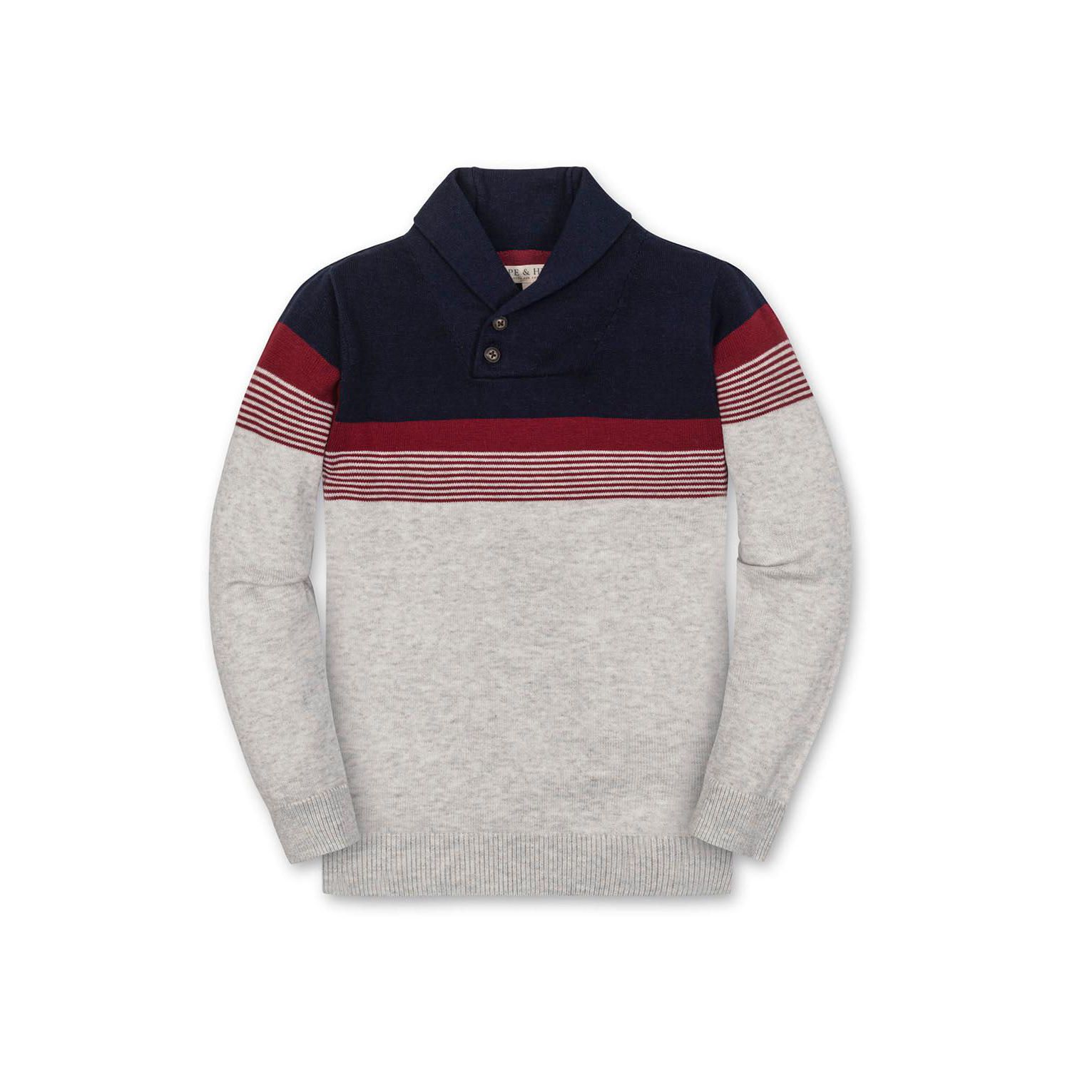 Hope and Henry Little and Big Boys' Organic Long Sleeve Shawl Collar Cable Sweater with Elbow Patches