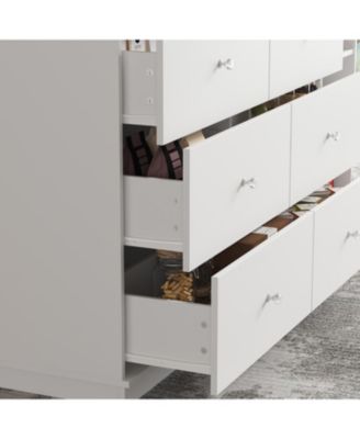 Kitchen island with 6 drawers, 4 doors, island storage table with shelves, coffee station and microwave rack for home, dining room, white, wooden