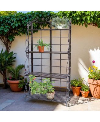 Metal Indoor/Outdoor Planter Stand with 4 Shelves for Space-Saving Plant Display