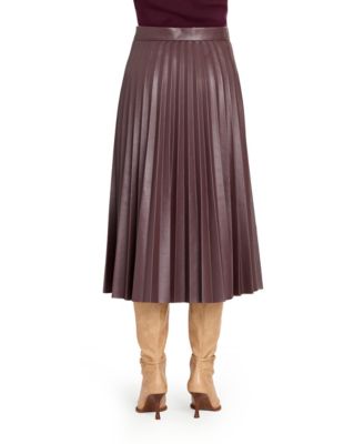 Women's Long Leather Pleated Skirt