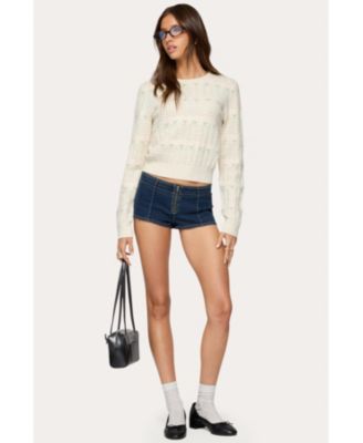 Womens Emerie Flower Textured Knit Sweater