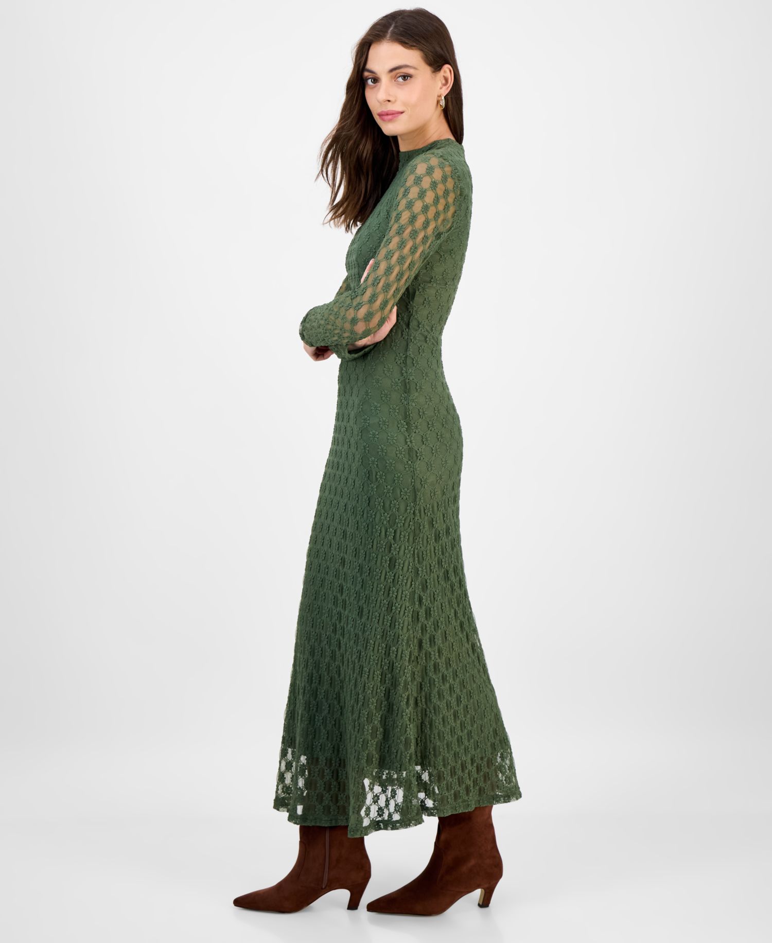 Women's Ola High-Neck Long-Sleeve Floral-Lace Dress