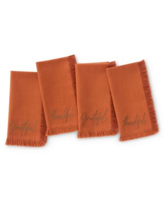 Fringed Harvest Sentiment Cotton Napkins, Set of 4