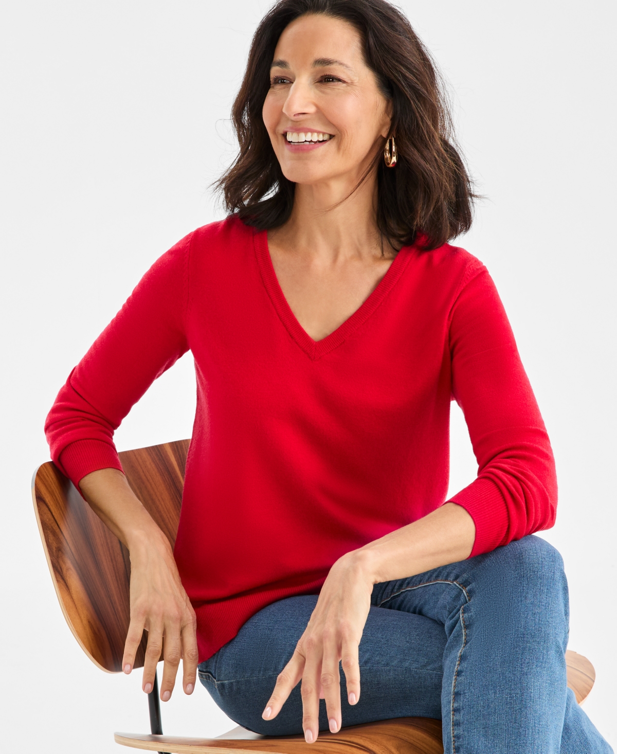Style & Co Women's V-neck Long-sleeve Sweater, Created For Macy's In Red